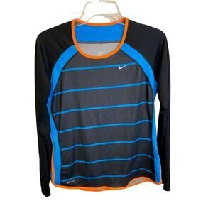 Nike Dri-Fit Shirt Women's Black-Blue/Orange Stripes Size Medium